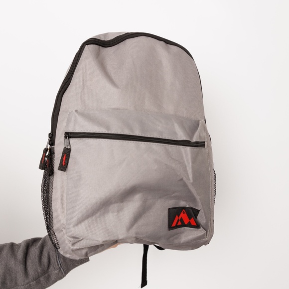 Grey Backpack Lightweight Black Red Logo Bottle Holder Adjustable Straps - Picture 1 of 5